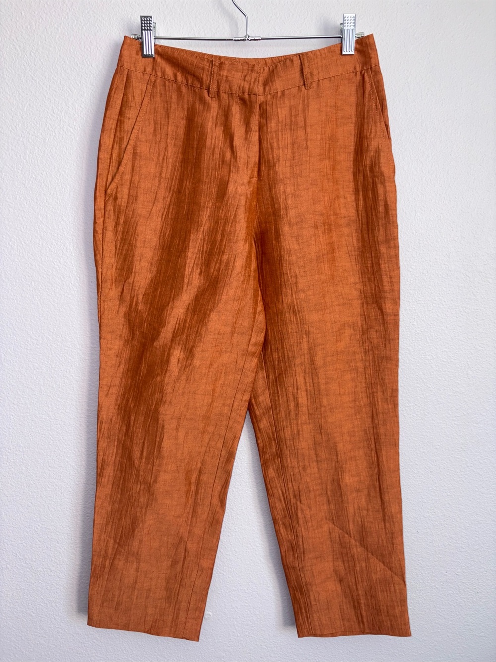 Donna Karan Rust-Orange Silk-Linen Blend Pants